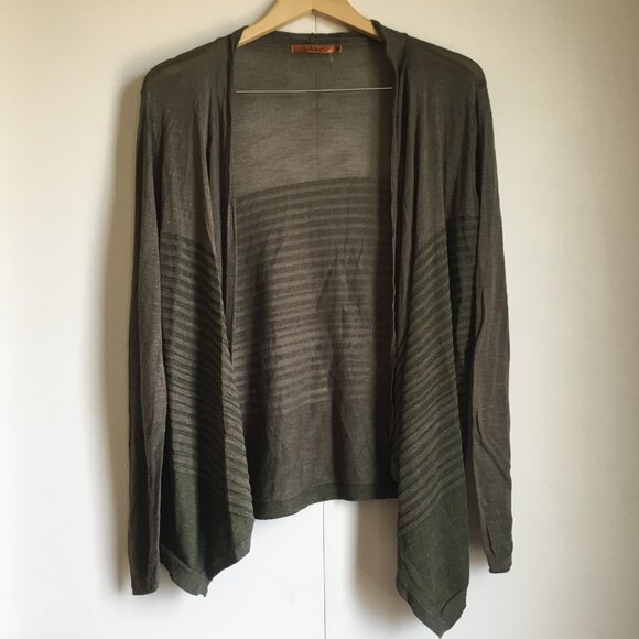 Aegean Olive Green Open Handkerchief Viscose Cardigan with Sheen - Picture 2 of 13